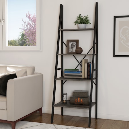 Ladder-Style 4-Tiered Bookcase, Gray